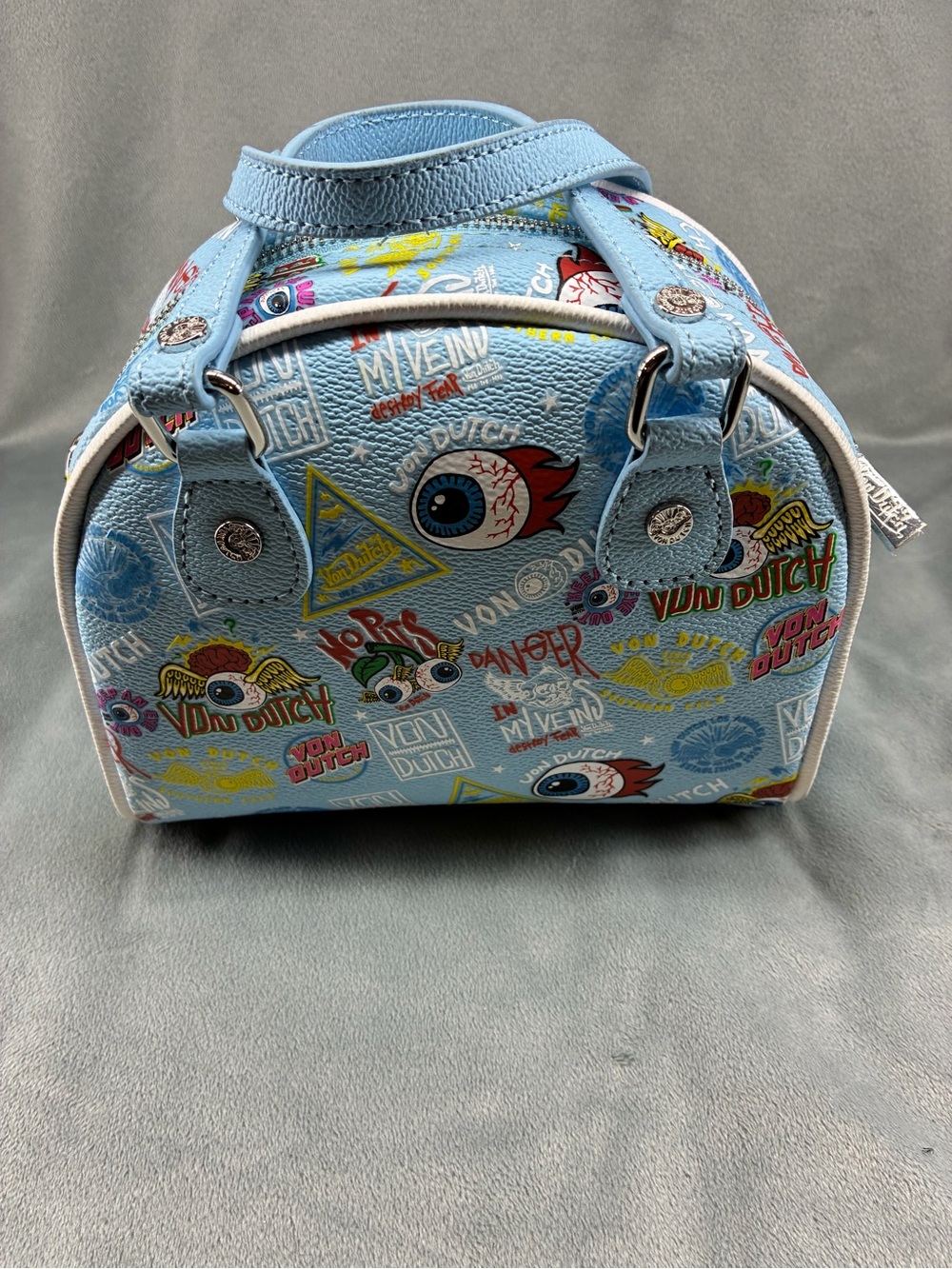 Von Dutch Light Blue Graphic Mini Dome Bag